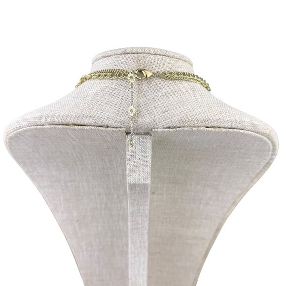 Barbary Womens Gold Tone Necklace Green Tassels Multilayer Chain - Picture 2 of 4